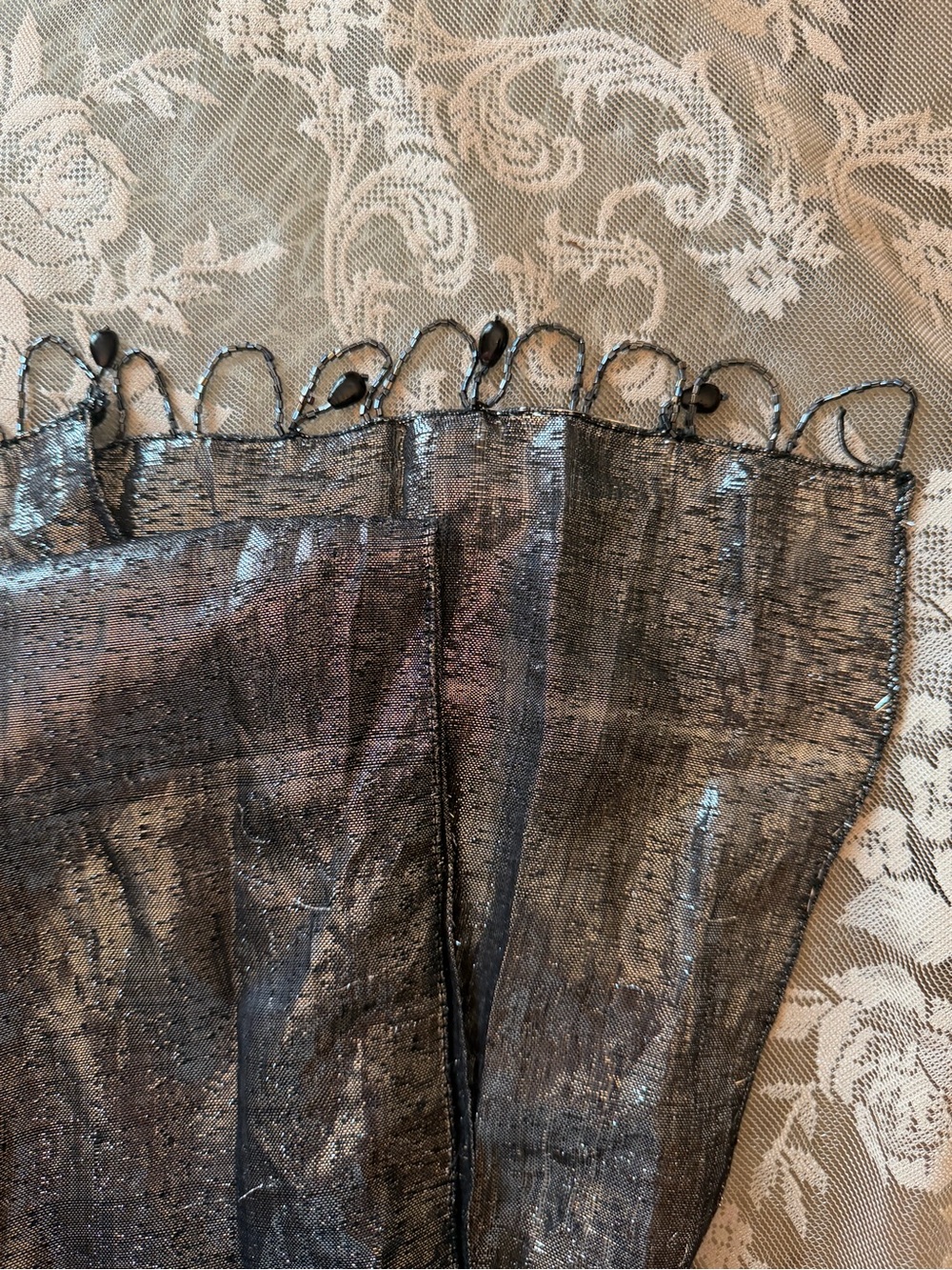 Vintage Metallic Gray Silver Scarf - Picture 6 of 8